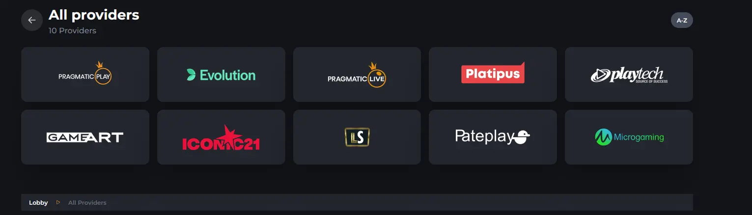 Poskytovatelé her Corgibet Casino - Pragmatic Play, Evolution Gaming a další studia